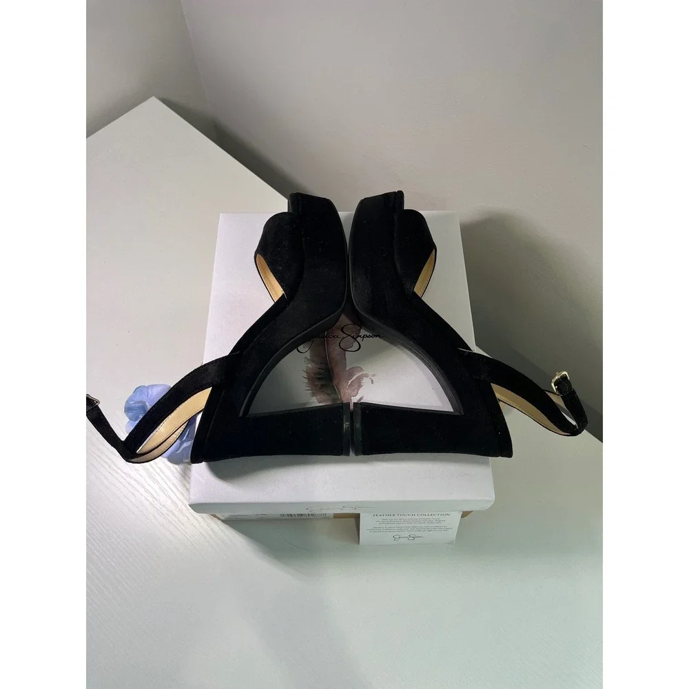 Jessica Simpson Jetteo3 Black Microsuede Platform Sandals Heels 6.5M JP-JETTEO3